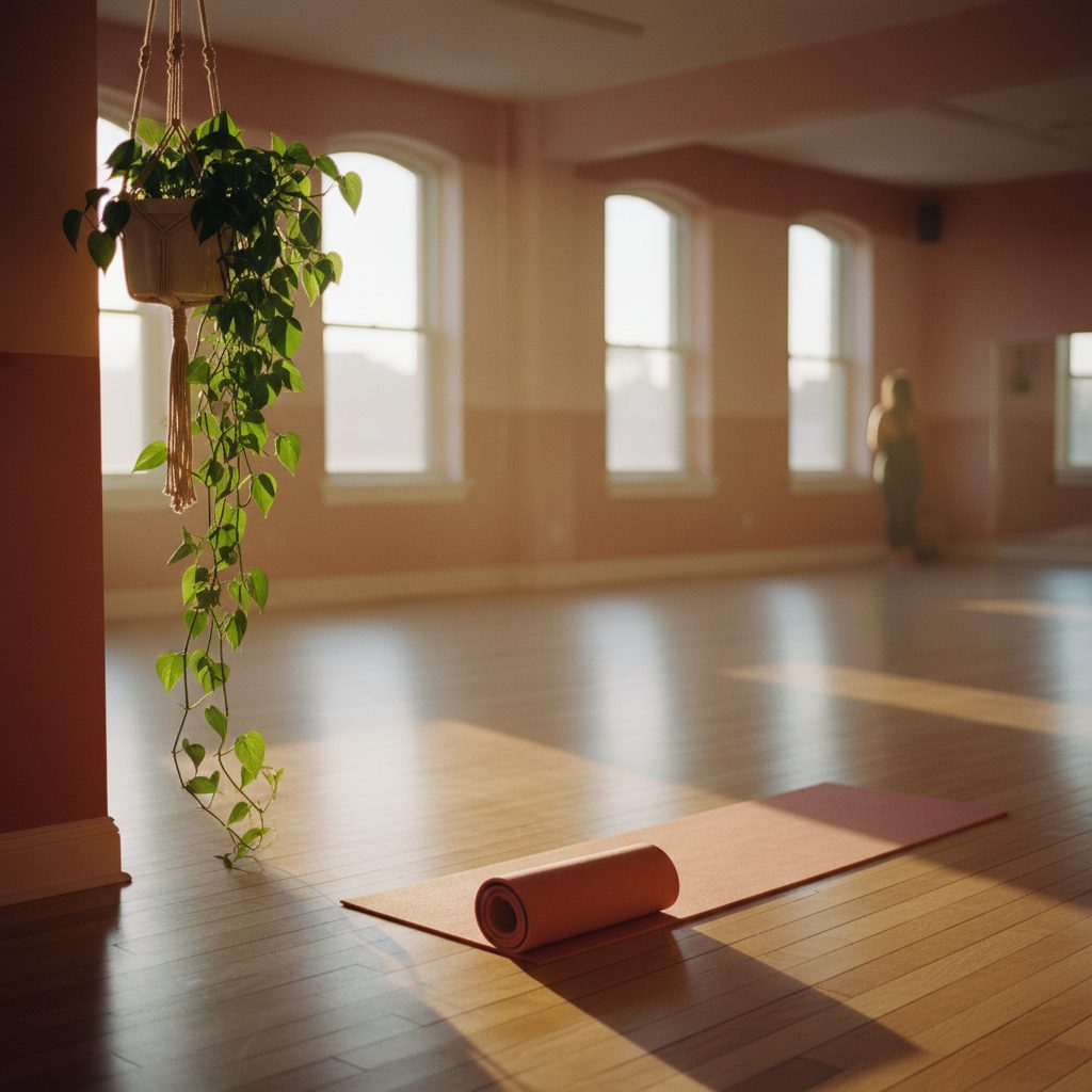 A quiet gallery room with wooden floors and daylight
