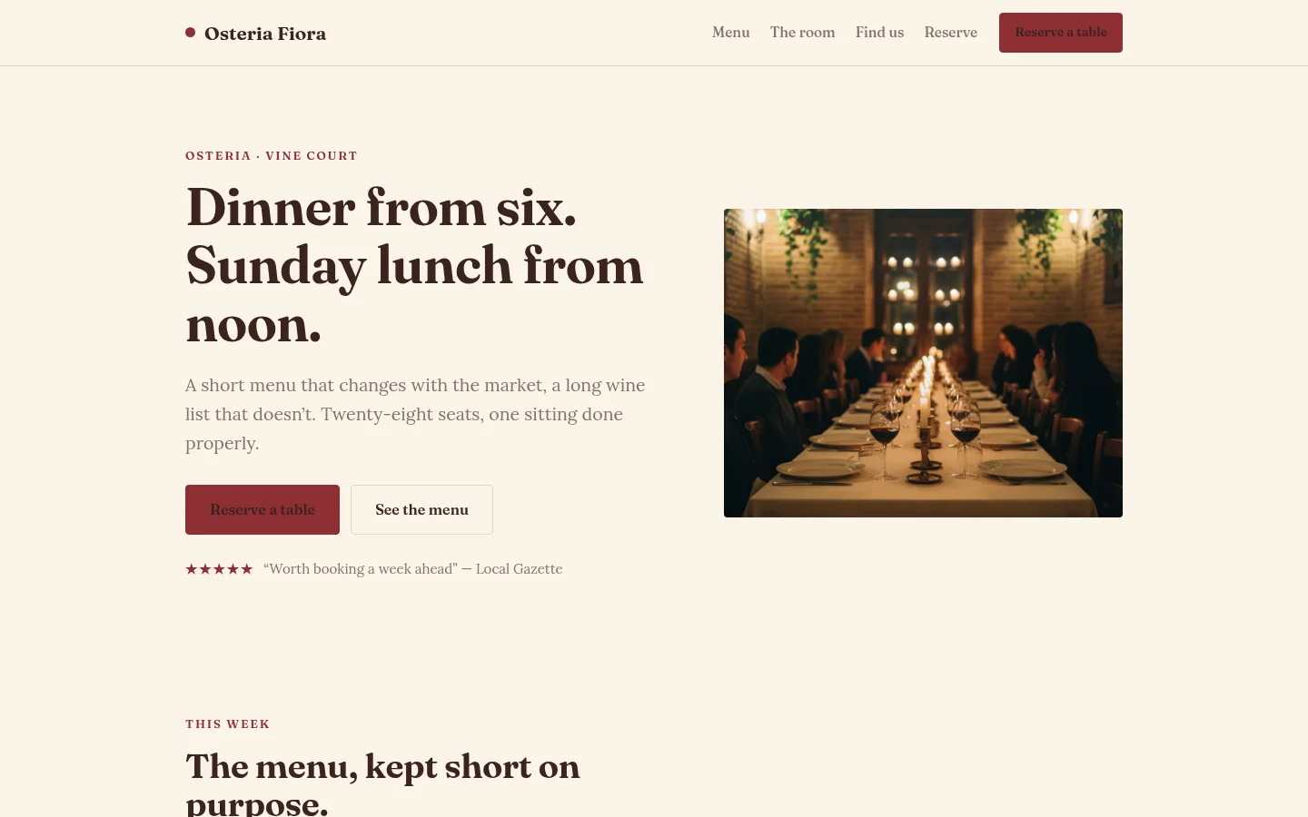 The Table fictional restaurant website demonstration